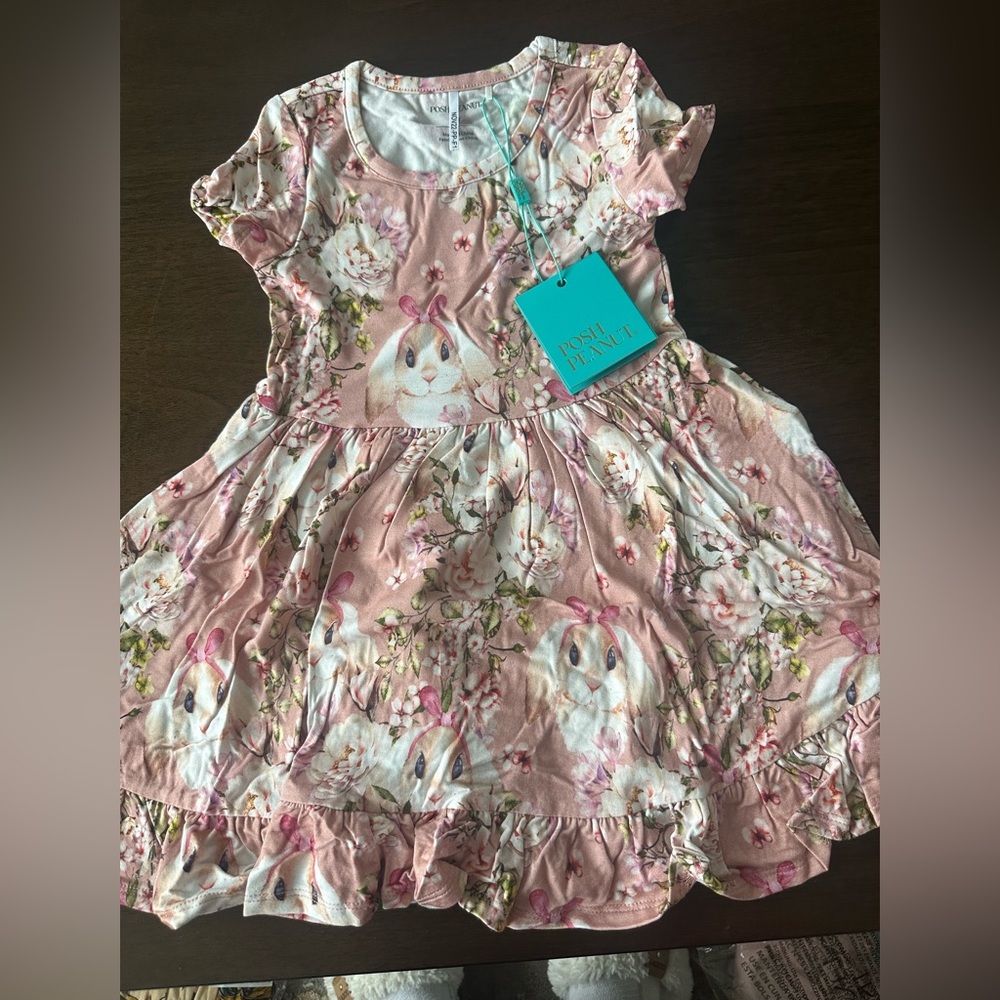 Posh Peanut Pink Floral Bunny Print Short Sleeve Dress
